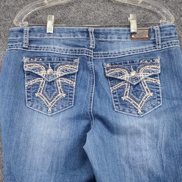 Earl Jean Women's Straight Leg Capri Jeans v 12 Stone Cuffed Hem Embellished - Picture 6 of 10